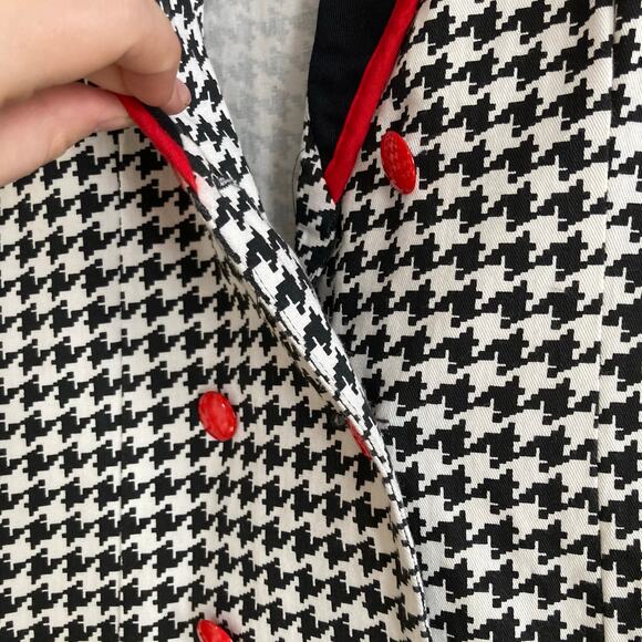 Vintage 80s Black White Houndstooth Double Breasted Bubble Hem Dress Sz Medium - Picture 10 of 16